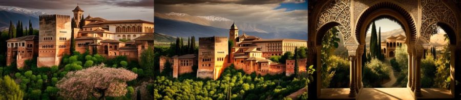 Alhambra Granada Spanien: Ein beeindruckender Palastkomplex aus der Zeit der Maurenherrschaft in Spanien. (c) 2023 Midjourney AI, Lizenz: CC BY-NC 4.0