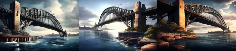 Lance Bridge Sydney Australien: Eine der bekanntesten Brücken Sydneys, die über den Hafen führt und ein Symbol für die Stadt ist. (c) 2023 Midjourney AI, Lizenz: CC BY-NC 4.0