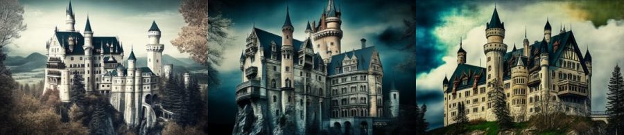 Schloss Neuschwanstein Bayern Deutschland: Ein Märchenschloss im Stil der Neugotik, das als Inspiration für das Schloss im Disney-Film "Die Schöne und das Biest" diente.