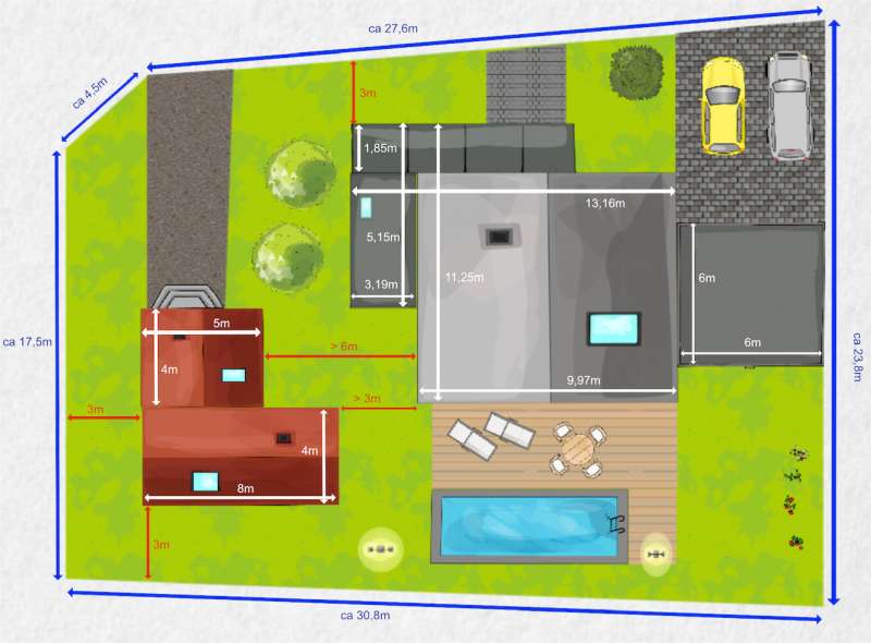 Bild zum BAU-Forumsbeitrag: Abstandsflächen / Brandschutzflächen für ein kleines Haus zusätzlich auf eigenem Grundstück im Forum Architekt / Architektur