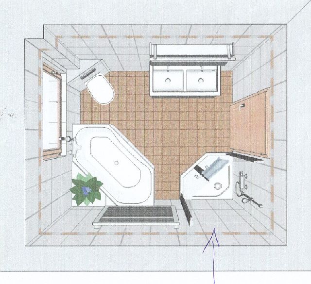 BAU.DE / BAU-Forum: 1. Bild zu Frage "Bad Neuplanung: Optimale Raumaufteilung, Armaturenposition & Heizk&ouml;rperplatzierung im kleinen Bad?" im BAU-Forum "Sanit&auml;r, Bad, Dusche, WC"