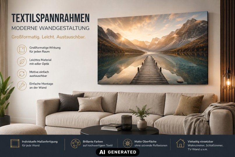 Ein Textilspannrahmen ist ein spezieller Bildtr&auml;ger, bei dem ein bedruckter Stoff auf einen Aluminium- oder Holzrahmen gespannt wird, sodass eine glatte, faltenfreie Bildfl&auml;che entsteht.